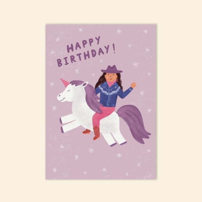 Cowgirl Unicorn Birthday Card - Fun Bday Greeting Card