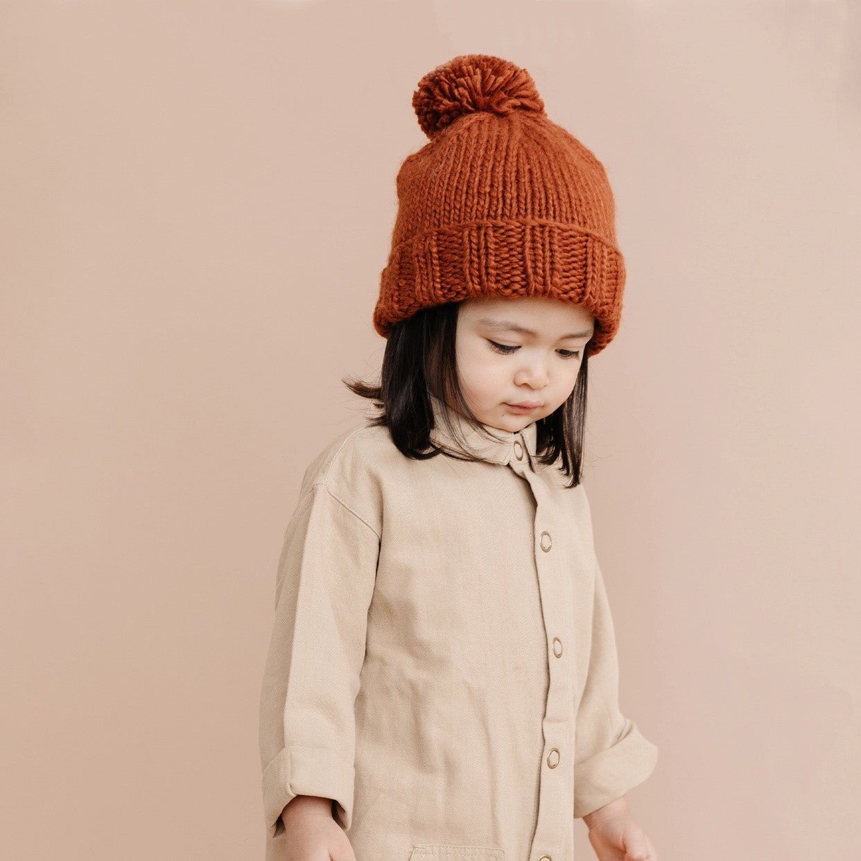 Classic Pom Hat, Cinnamon, Baby Beanie, Kids Clothing [size:small]