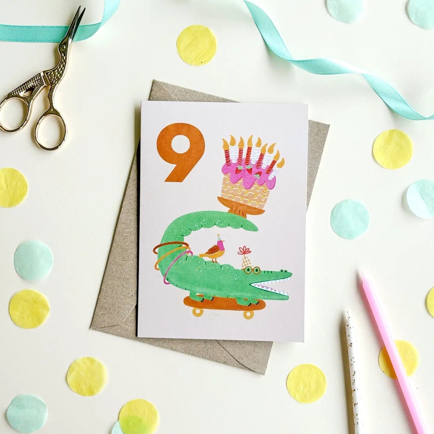 Age 9 Crocodile Birthday Card